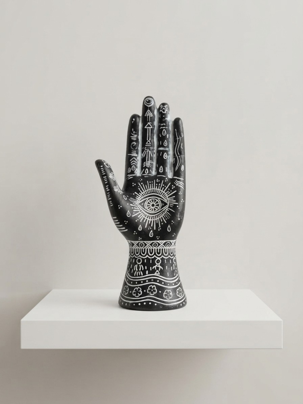 NEW Black Hand Sculpture with White Mystic Eye Detailing